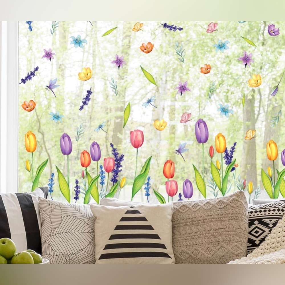 NWT Spring Window Clings,Colorful Flower Static Window Stickers for Spring Decor - Picture 3 of 7